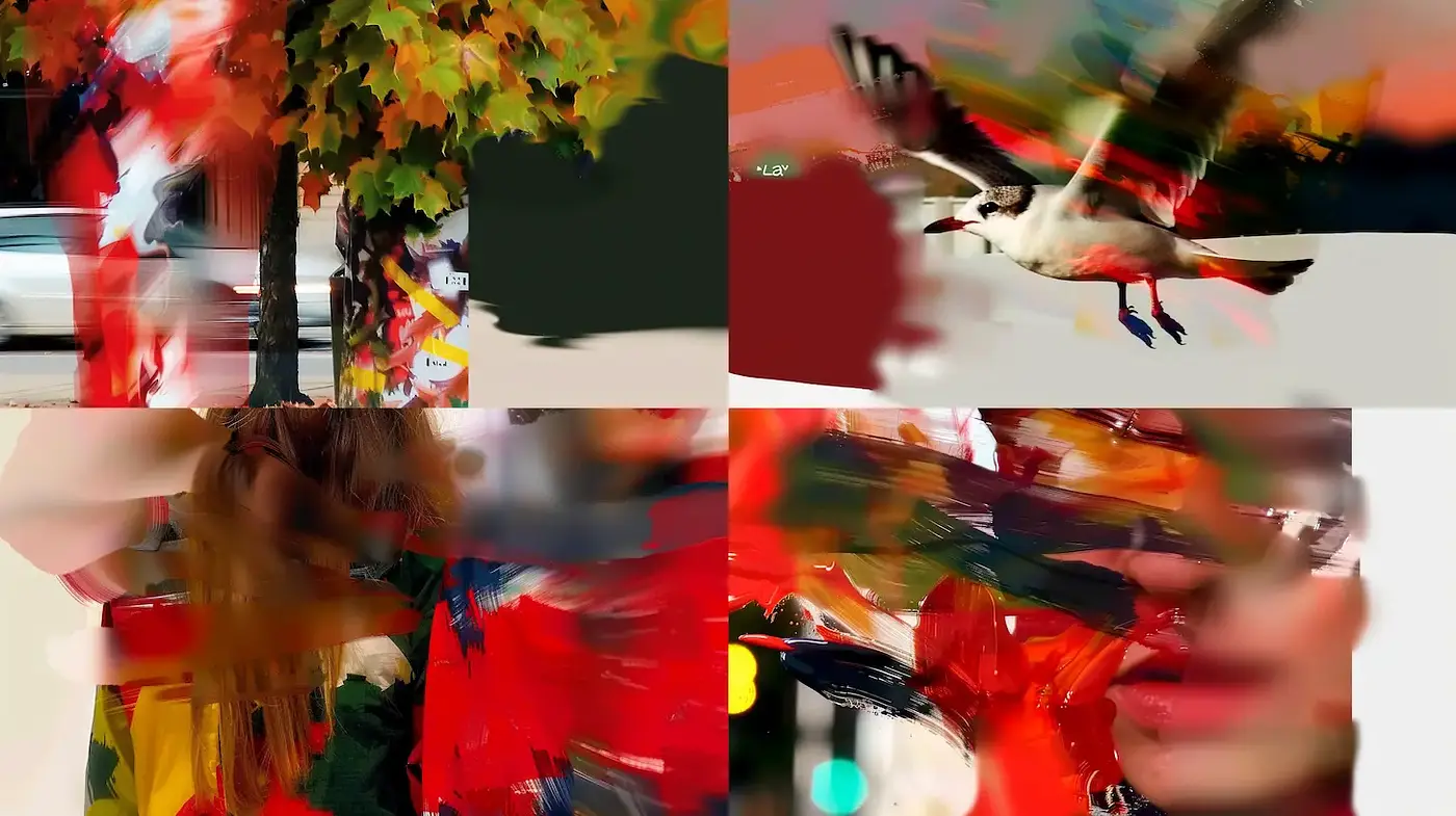 Dynamic yet abstract composition with vivid colors and impressionistic influences - Midjourney sref style