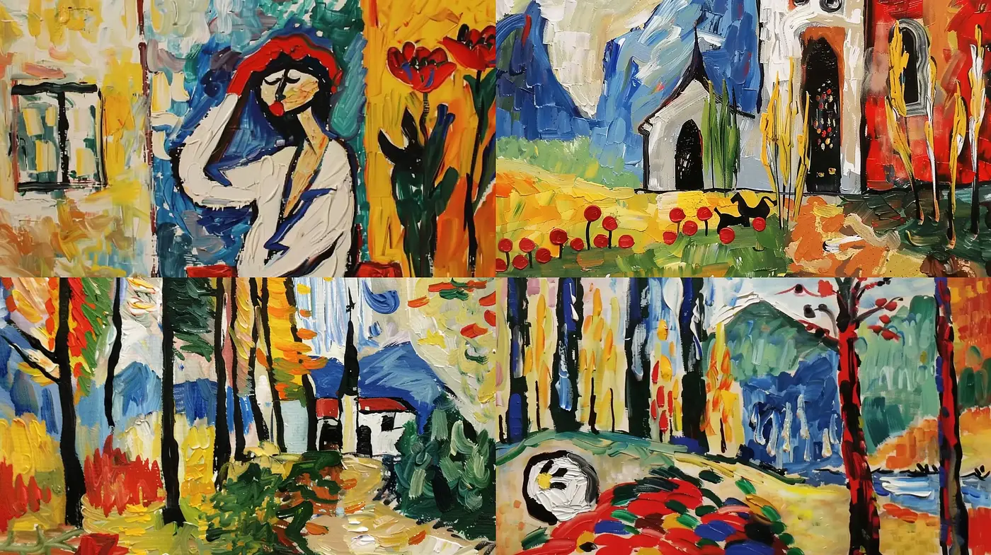 Vibrant Expressionist Brushwork in a Colorful Outdoor Setting - Midjourney sref style