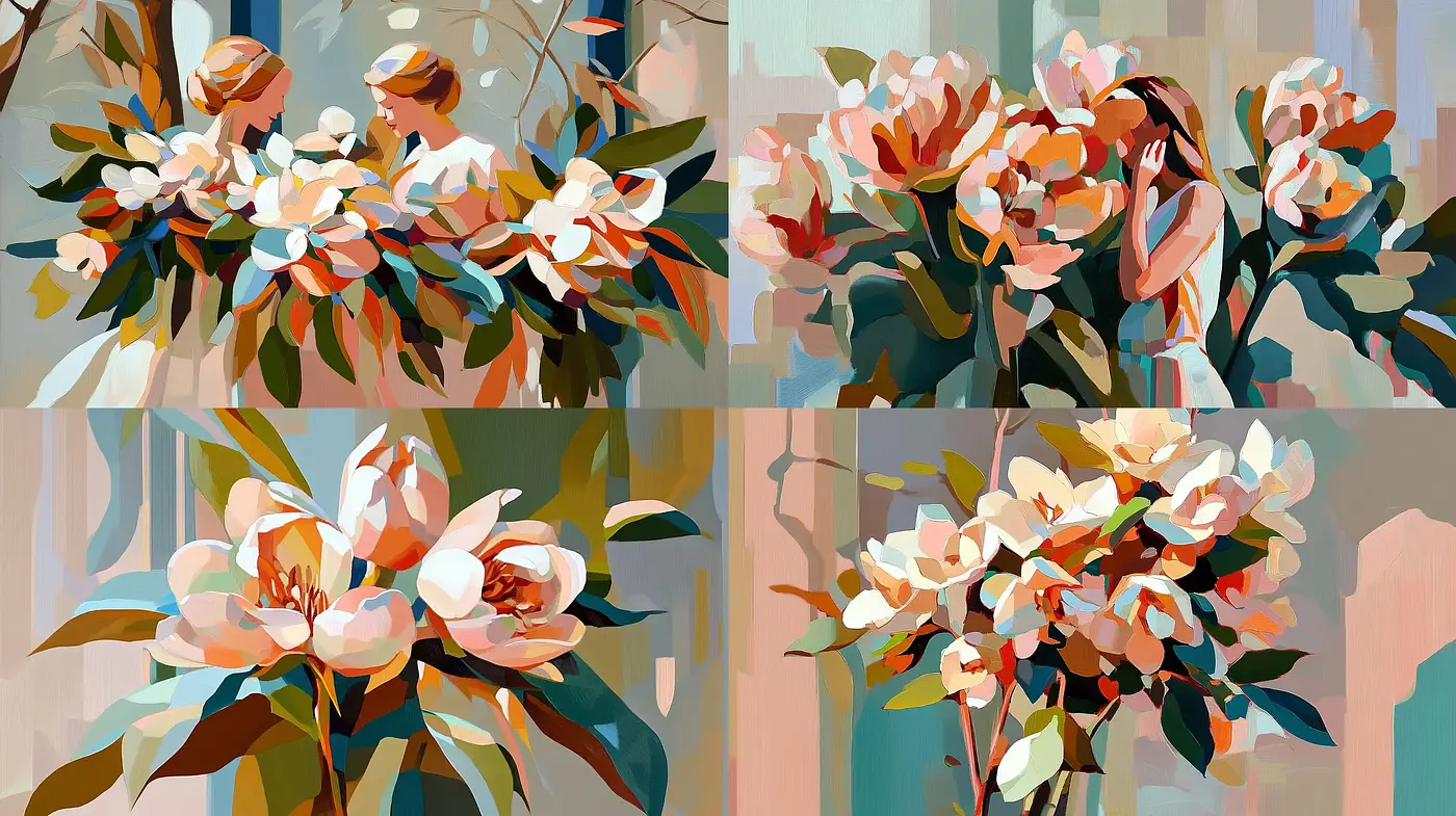 Contemporary Geometric Floral Fusion - Midjourney sref style