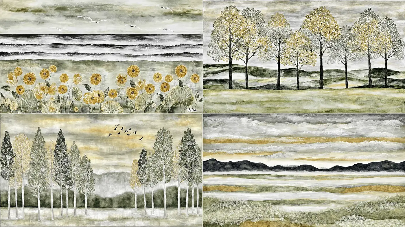 Serene Landscapes with Earthy Tones and Organic Textures - Midjourney sref style