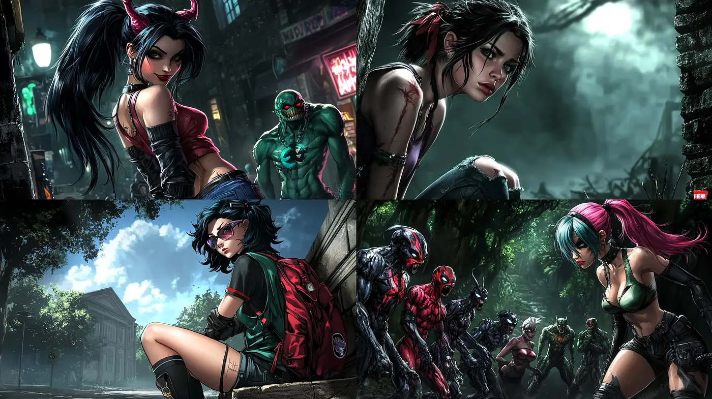 Gothic Noir Visions with Dynamic Character Portraits - Midjourney sref style