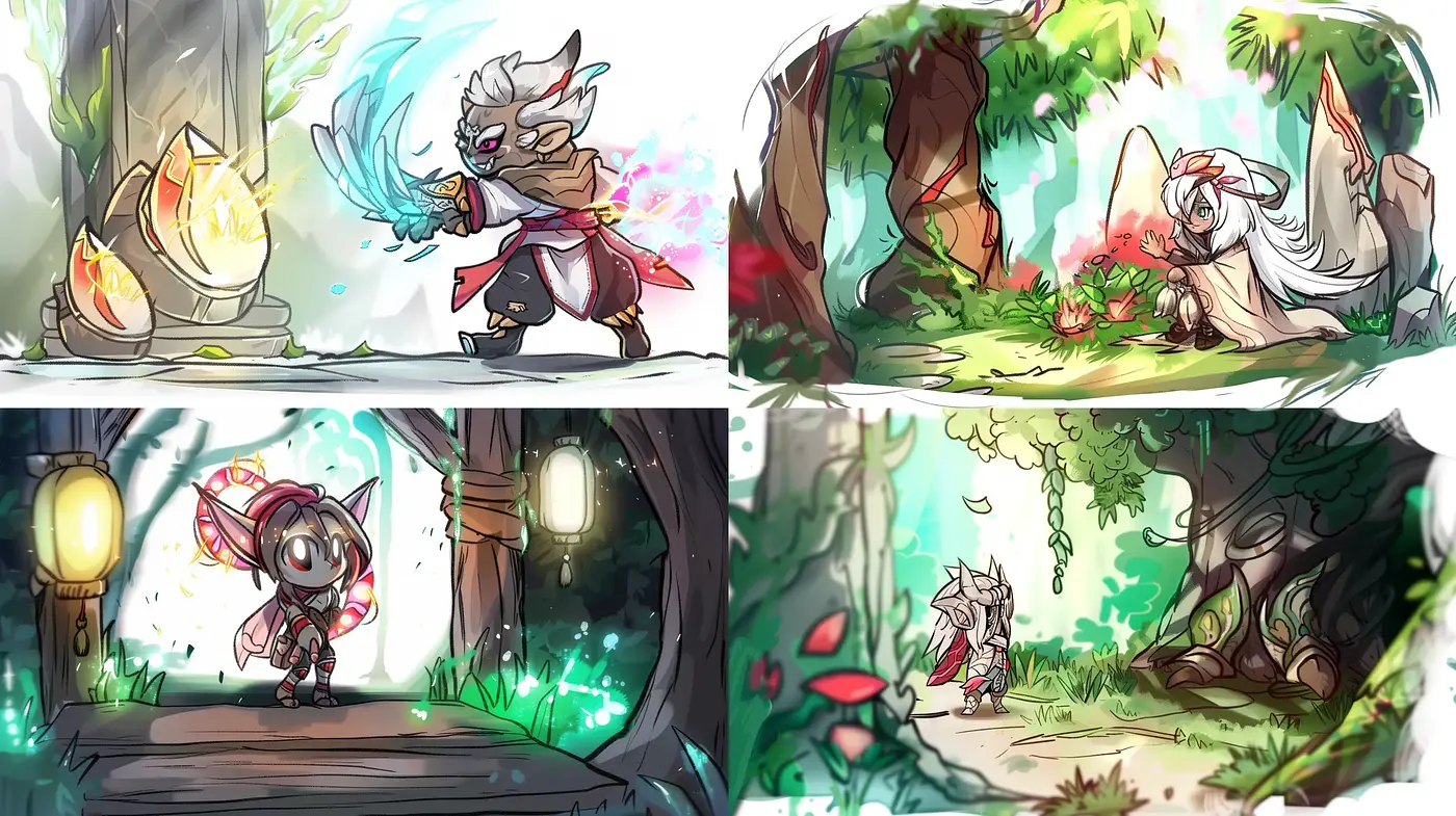 Enchanting Storybook Whimsy: A Consistent Fusion of Digital Watercolor and Anime Flourishes - Midjourney sref style