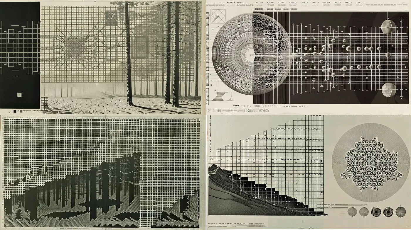 Geometric Abstraction with Technical Blueprint Aesthetics - Midjourney sref style