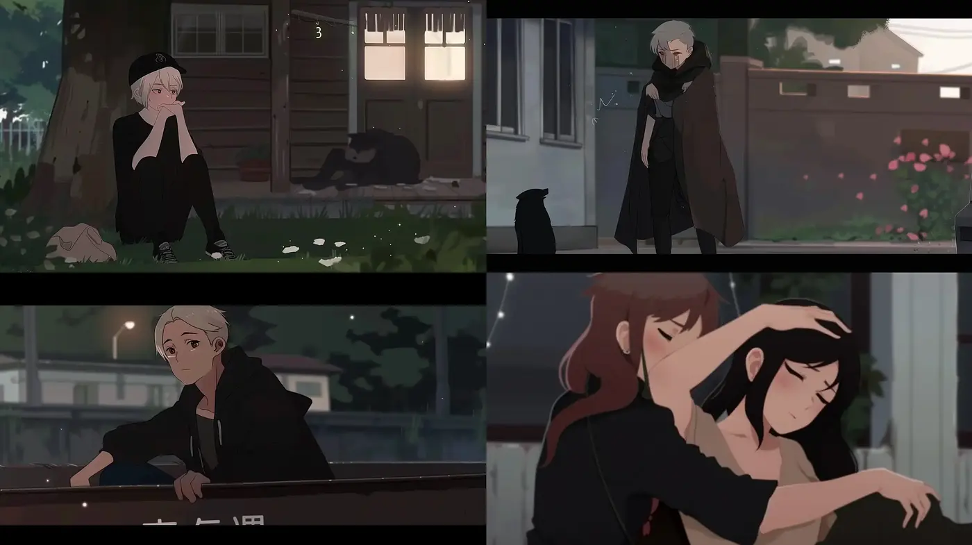 Melancholic Serenity in Contemporary Anime Silhouettes - Midjourney sref style