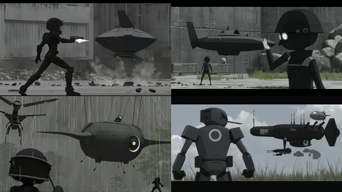 Monochromatic Silhouette Sci-fi Diorama - Midjourney sref style