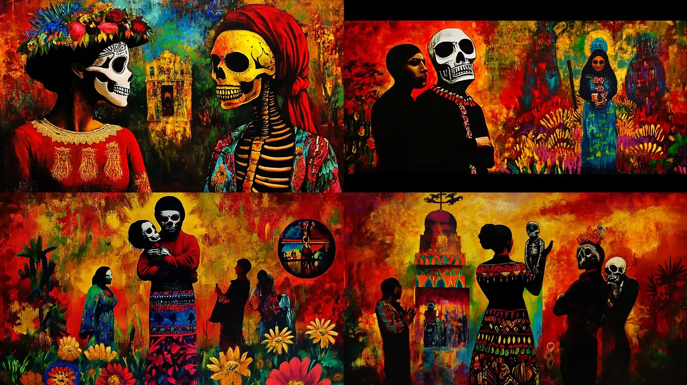Vibrant Day of the Dead Inspired Tableau with Exuberant Textures - Midjourney sref style
