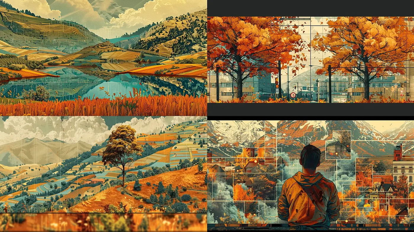 Autumnal Hues of Nostalgia: A Fusion of Digital Impressionism and Modernist Forms - Midjourney sref style
