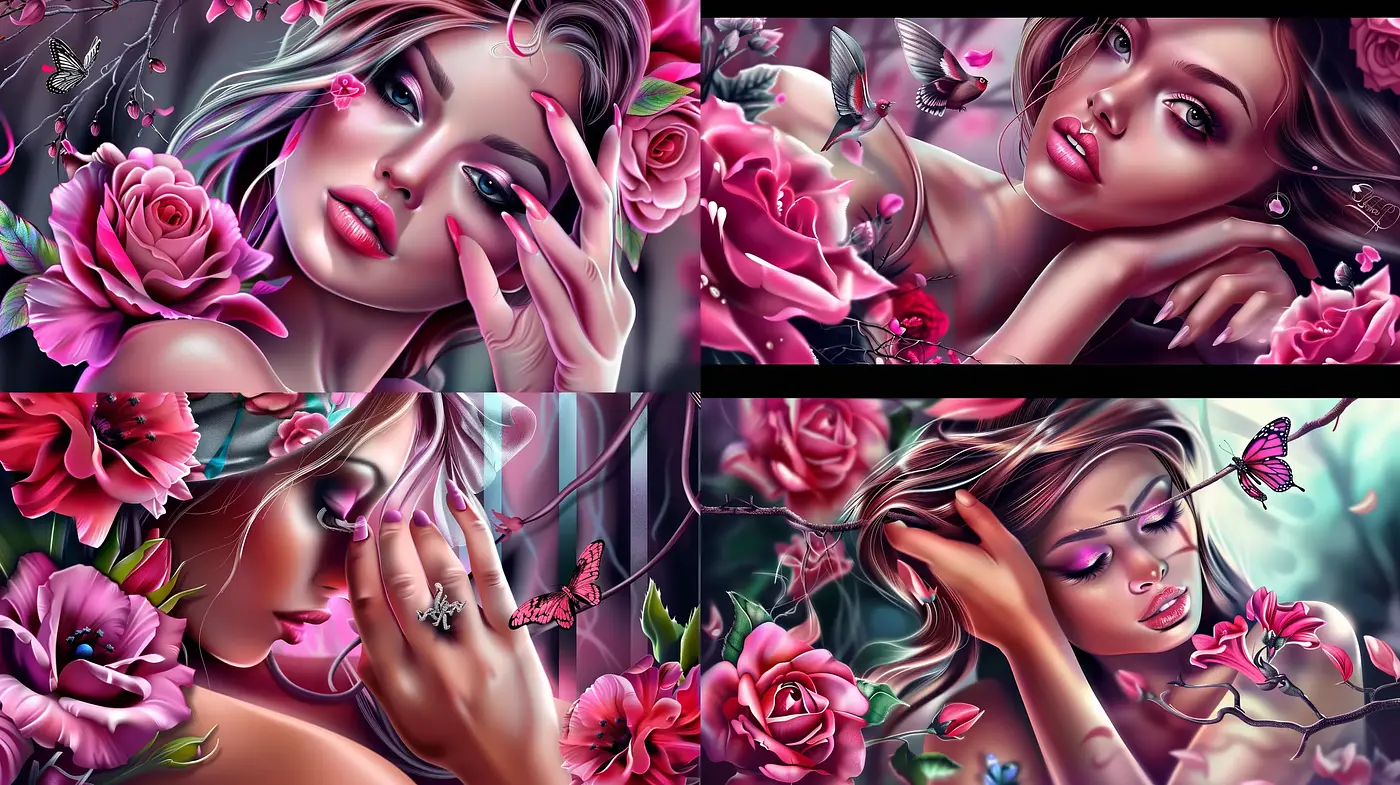 Romantic Floral Fantasy with Digital Brushwork - Midjourney sref style