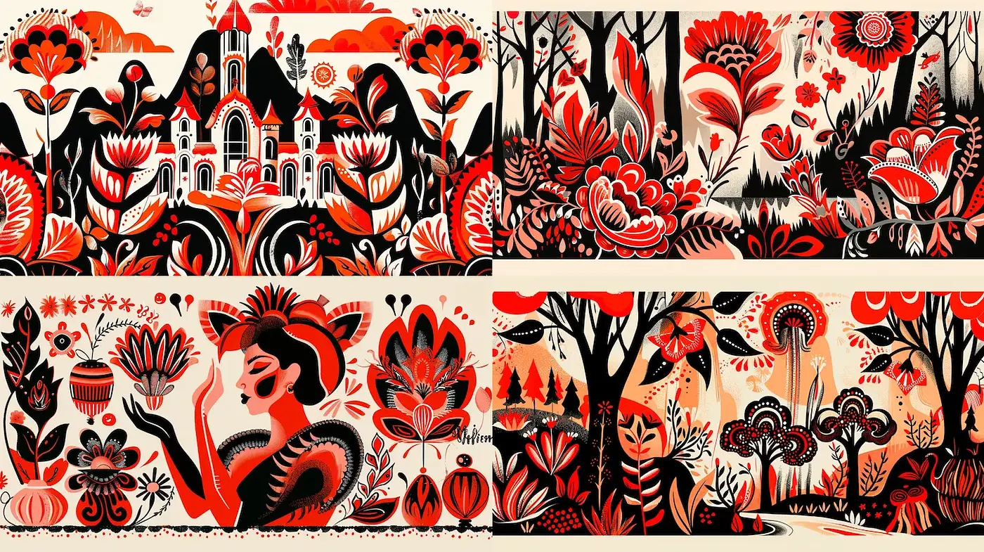 Bold and Vibrant Folk Art with a Whimsical Touch - Midjourney sref style