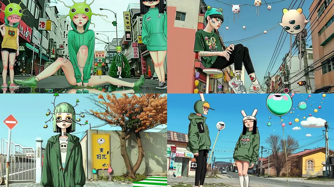 Contemporary Urban Vibes with Whimsical Elements - Midjourney sref style