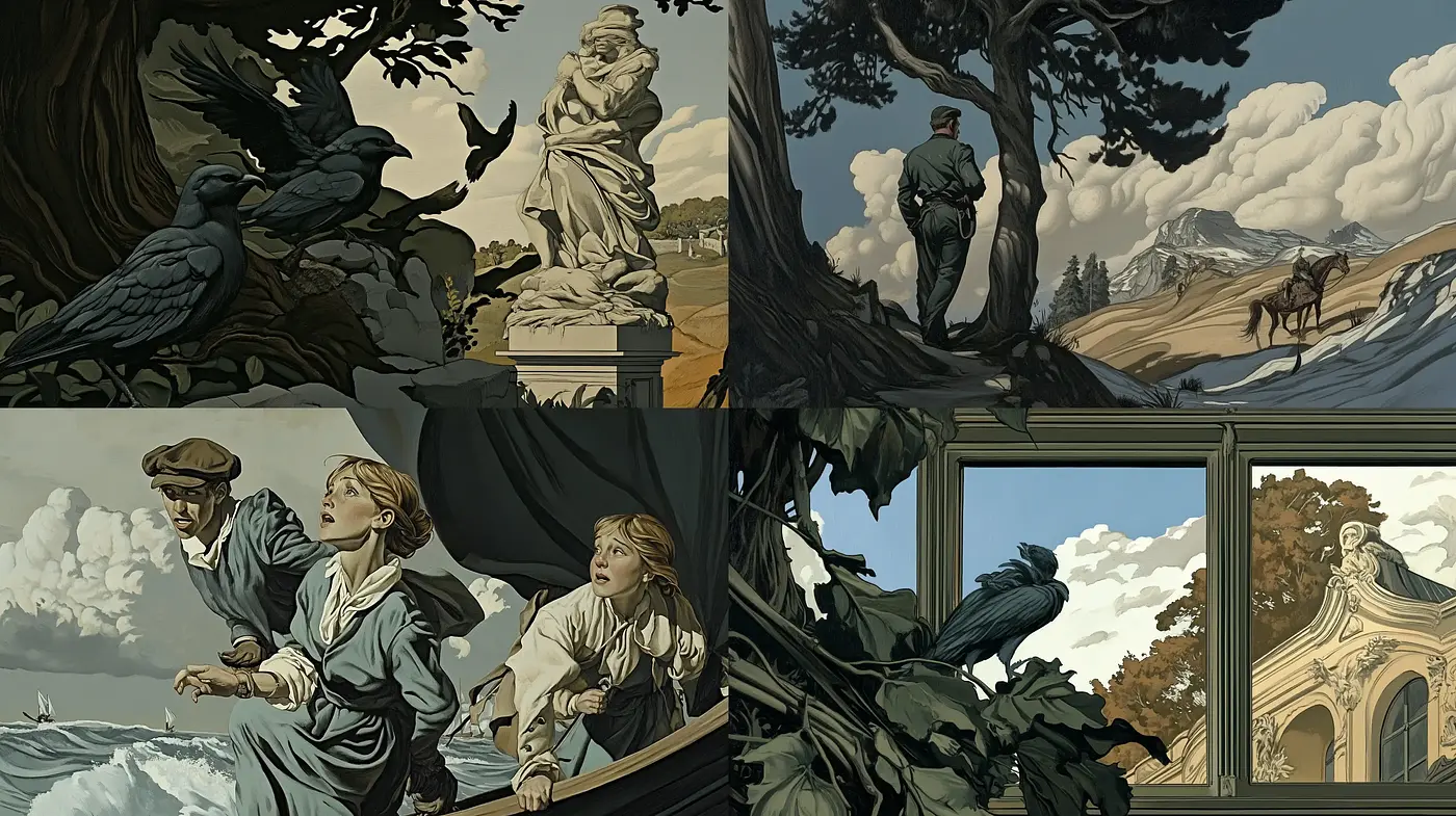Classical Revival in Digital Artistry: A Harmonious Blend of History and Narrative - Midjourney sref style
