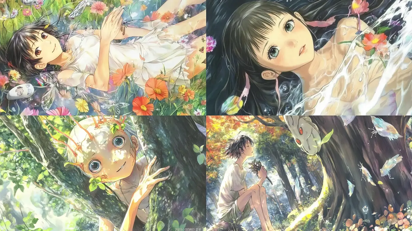 Ethereal Nature Embraced by Lush Anime-Inspired Aesthetics - Midjourney sref style