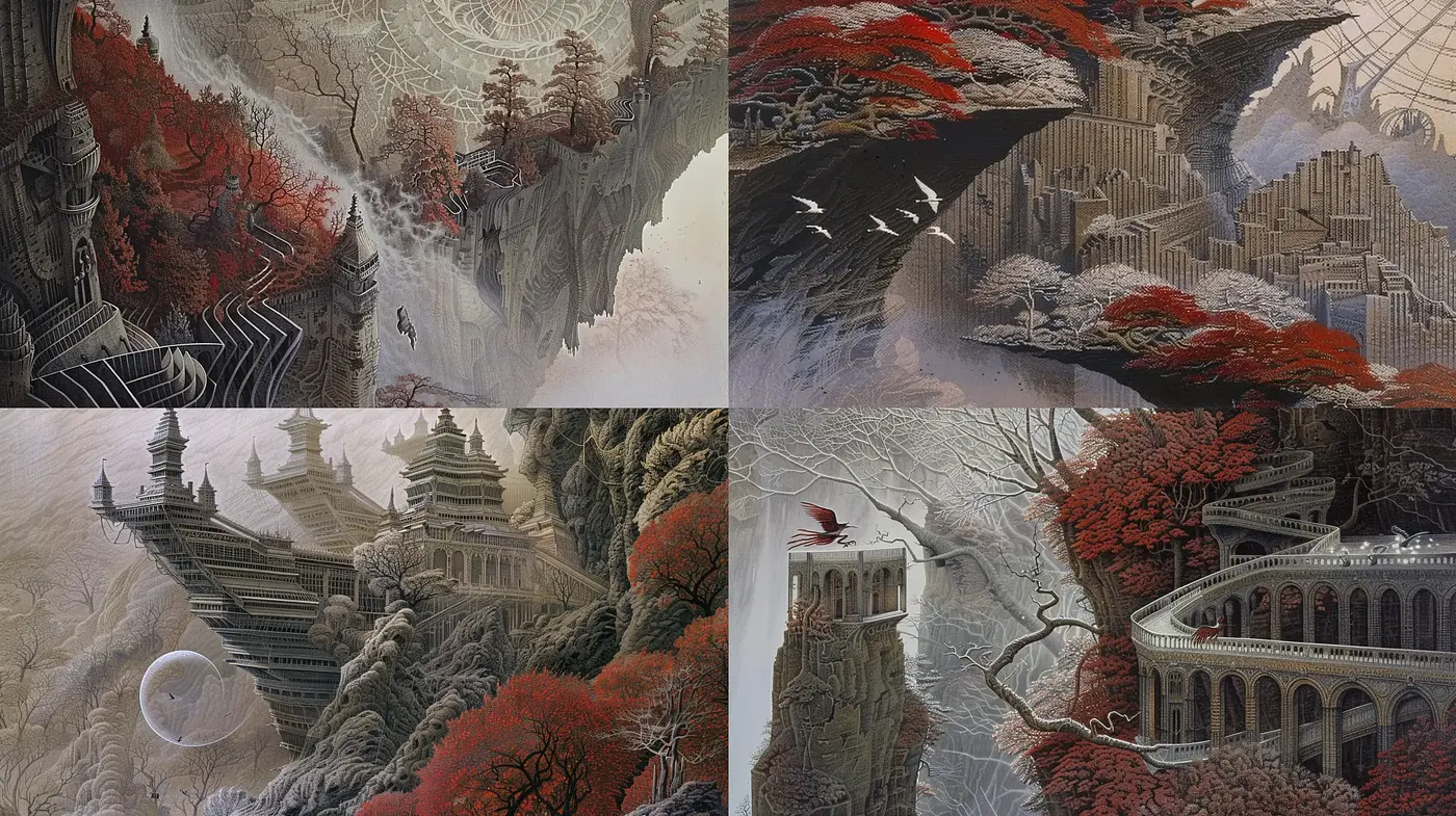 Ethereal Temporal Rifts: A Glimpse into Timeless Asian-Influenced Fantasy Landscapes - Midjourney sref style