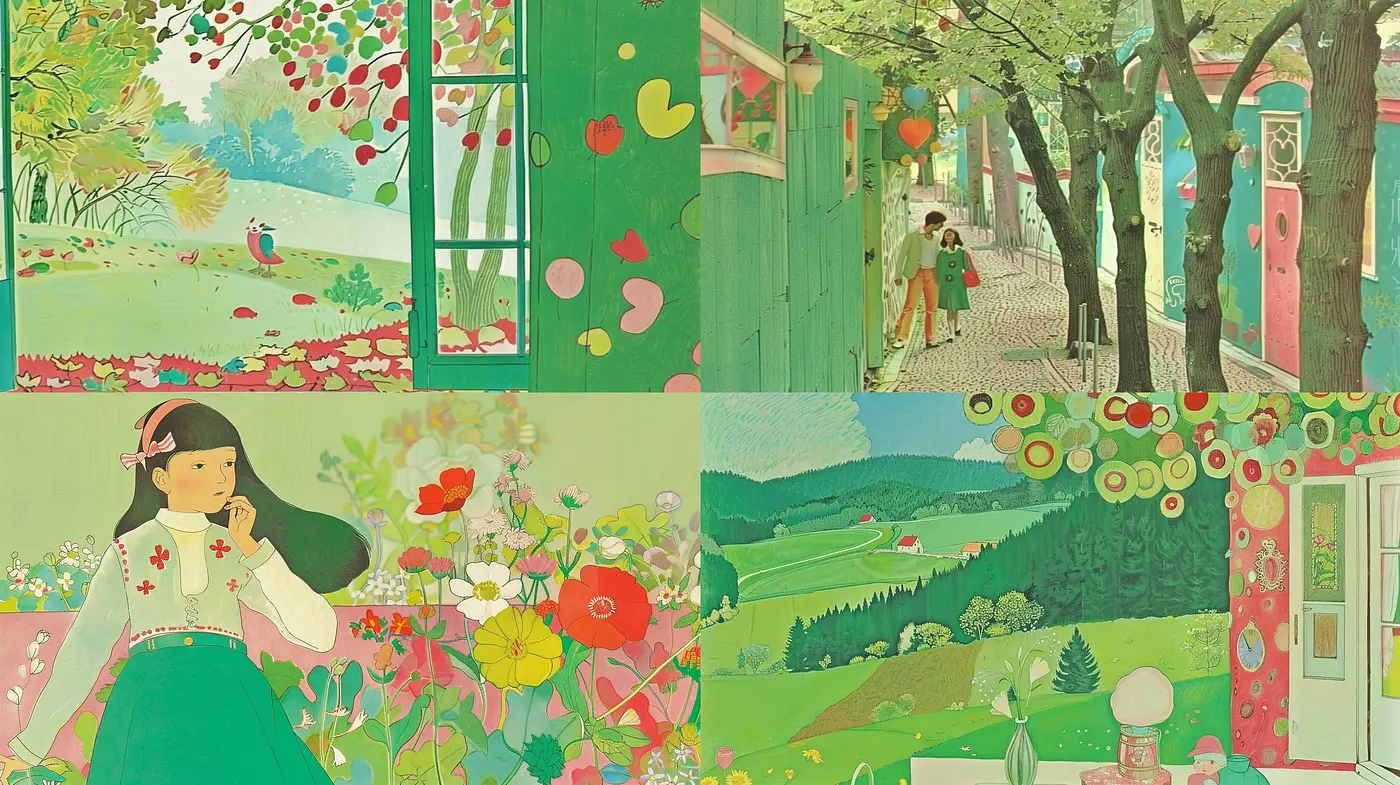 Ethereal Pastoral Dreamscape: An Homage to Nostalgic Storybook Sceneries - Midjourney sref style