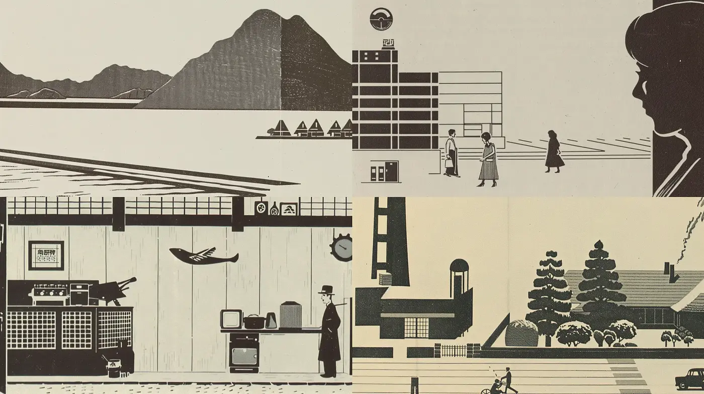 Stylized Monochromatic Retro-Narrative Illustrations - Midjourney sref style