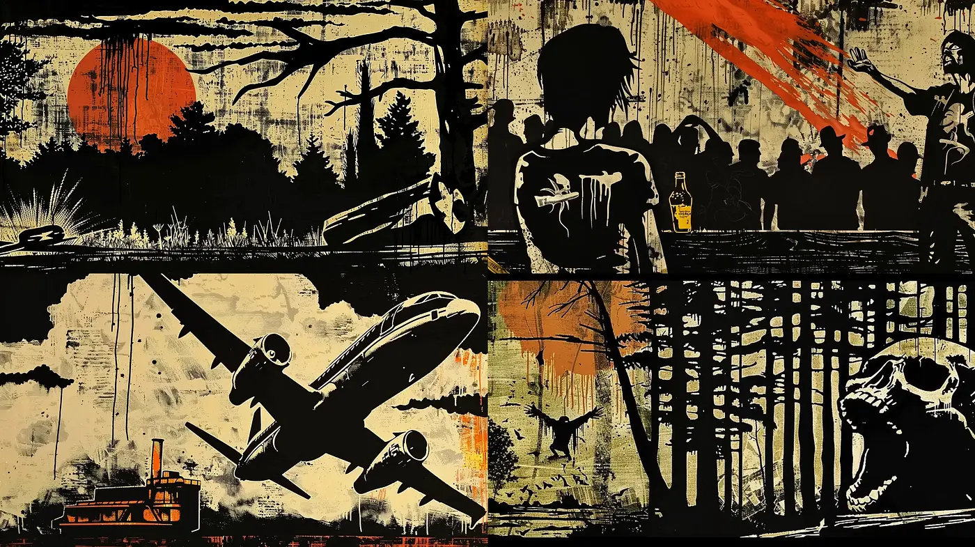 Grunge-Inspired Noir Collage with Stark Contrast and Textural Depth - Midjourney sref style