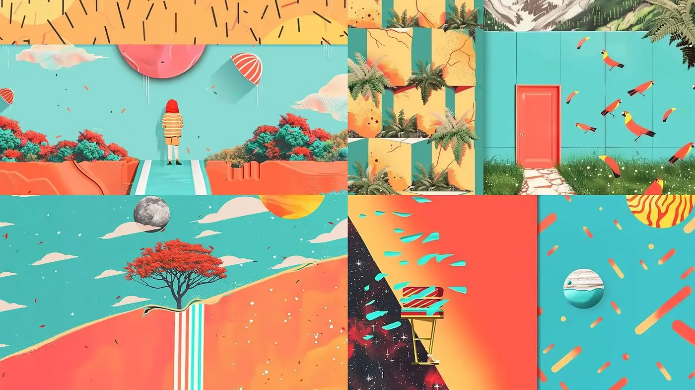 Dreamlike Retrofuturism With Surrealist Touch - Midjourney sref style