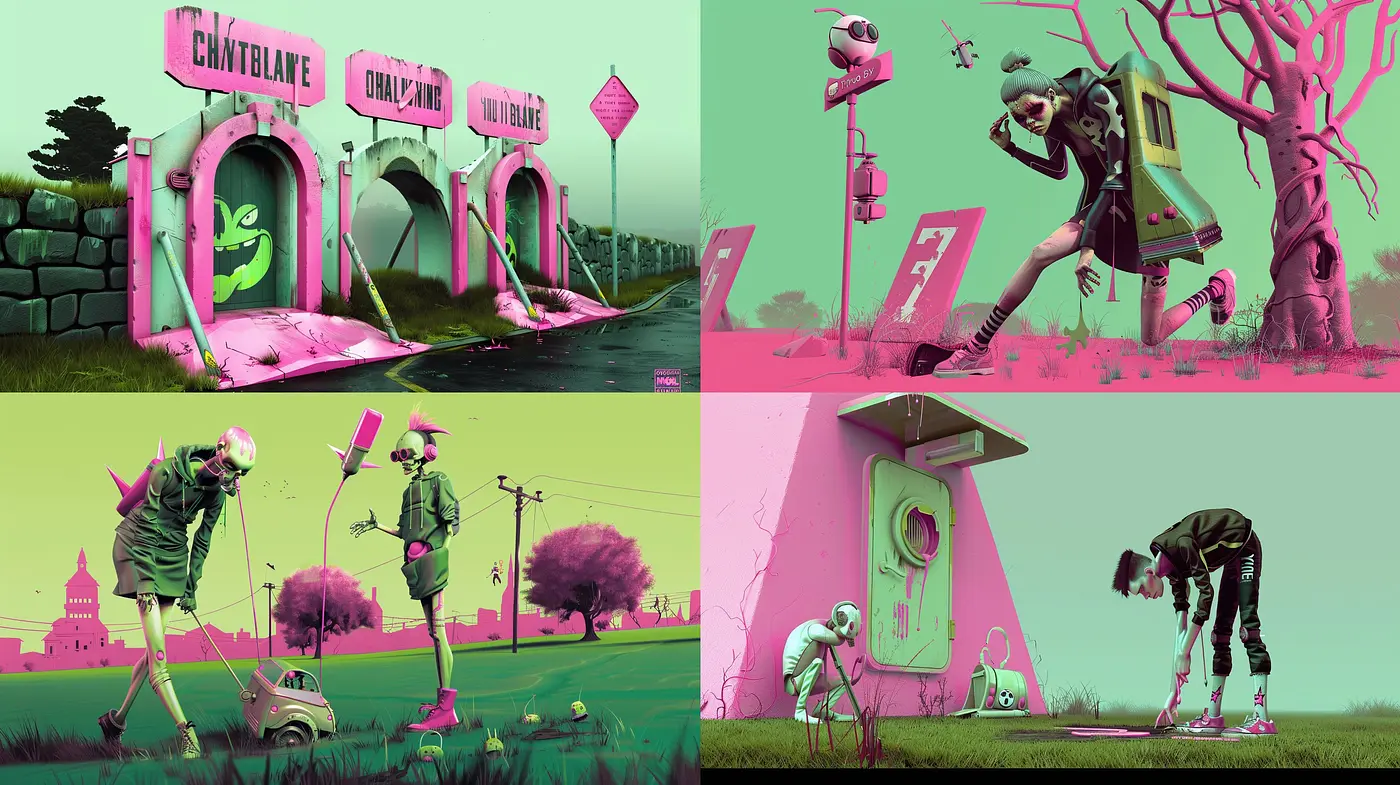 Neon-Noir Retrofuturism with Surrealist Cyberpunk Flair - Midjourney sref style