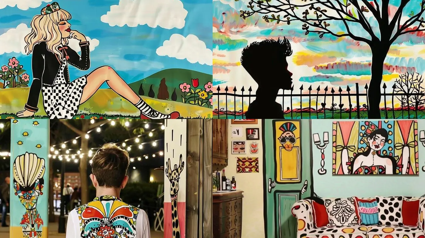 Whimsical Fusion of Vibrant Tones and Eclectic Illustration - Midjourney sref style