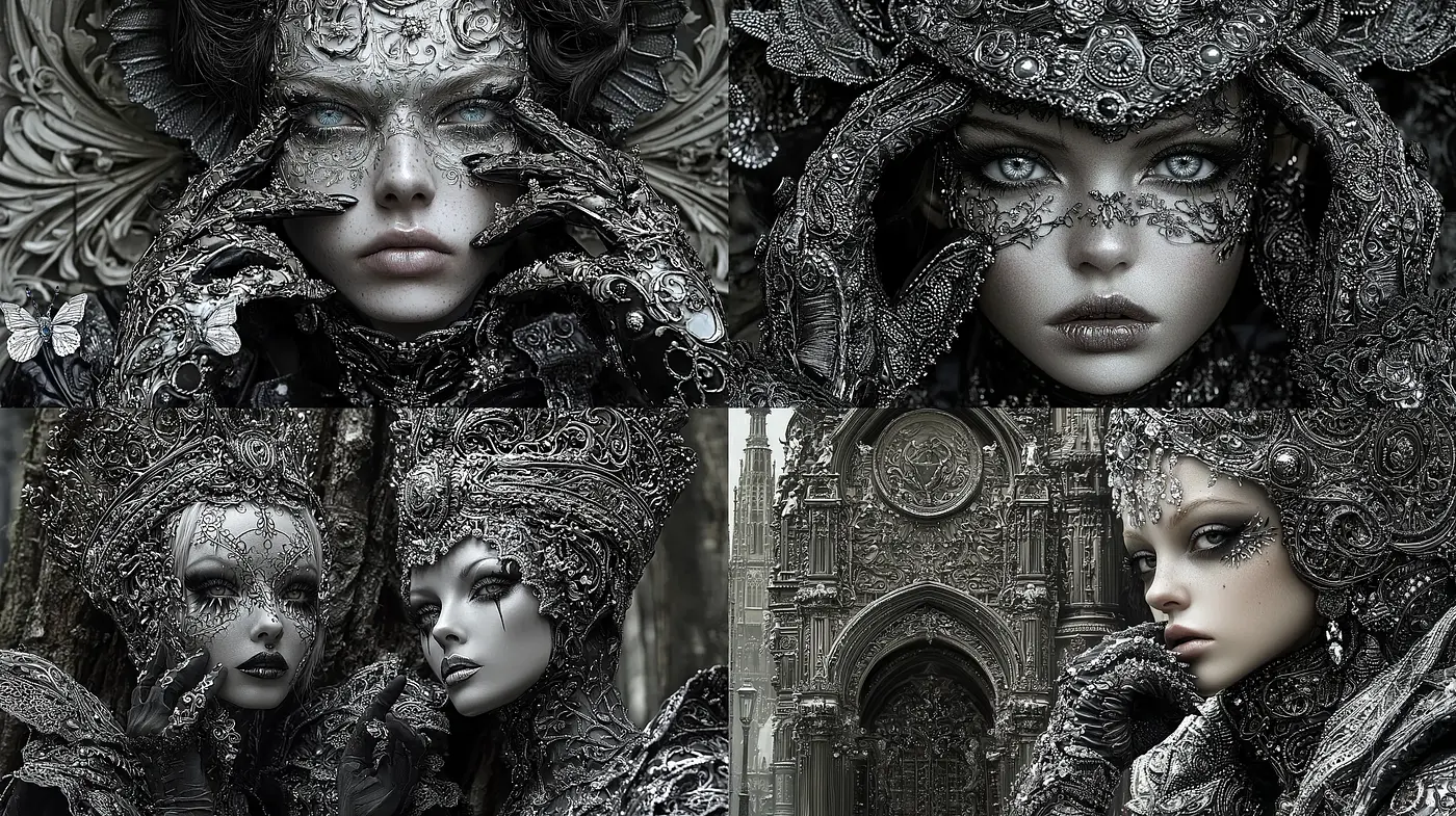 Baroque-Inspired Monochromatic Fantasy Portraiture - Midjourney sref style