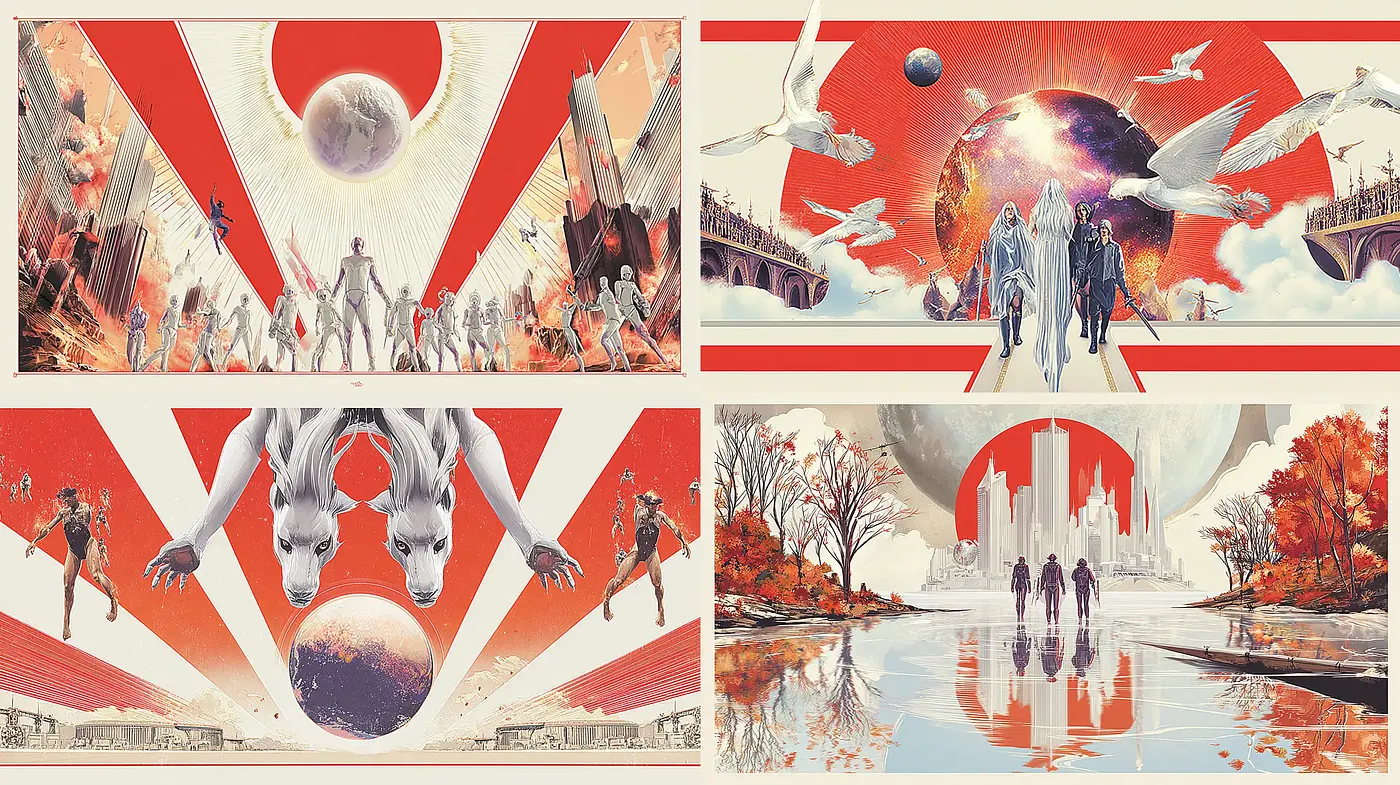 Futuristic Art with a Retro-Futuristic Vibe and Vibrant Color Schemes - Midjourney sref style