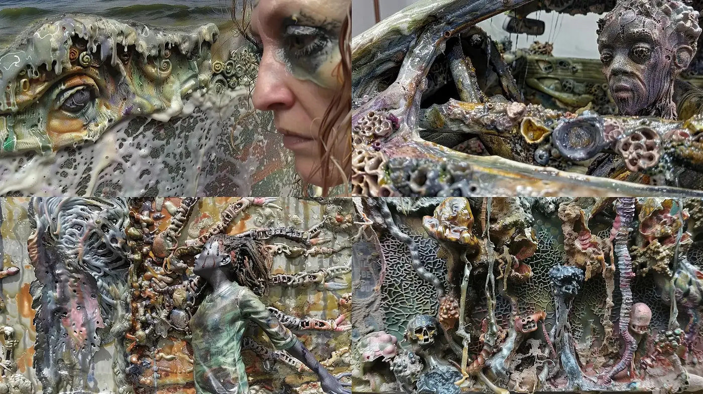 Surreal Organic Fusion: A Tapestry of Textural Intricacy and Chromatic Complexity - Midjourney sref style