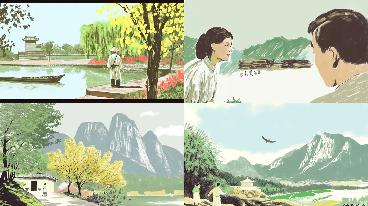 Serene Panorama of Natural Elegance in East Asian Illustrative Art - Midjourney sref style