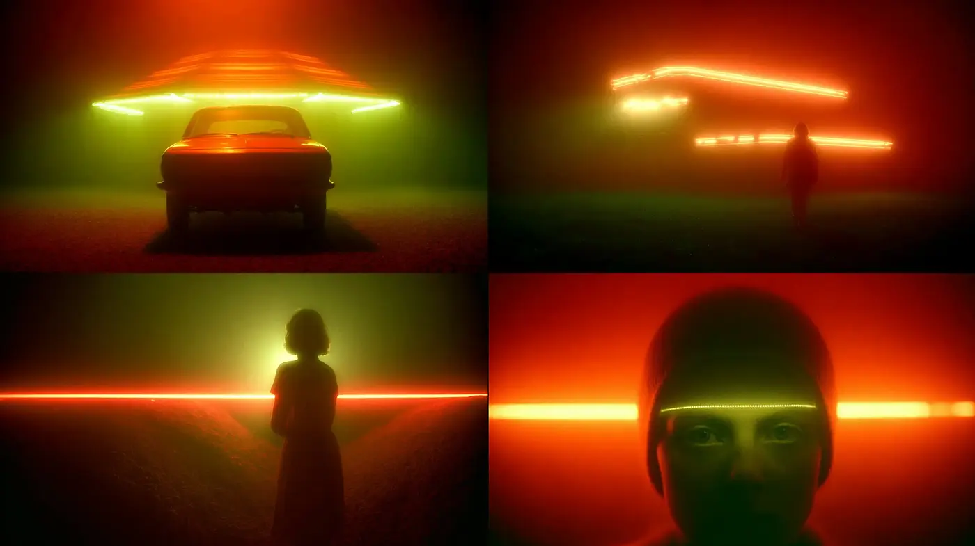 Surreal Visuals with Cinematic Lighting and Neon Accents - Midjourney sref style