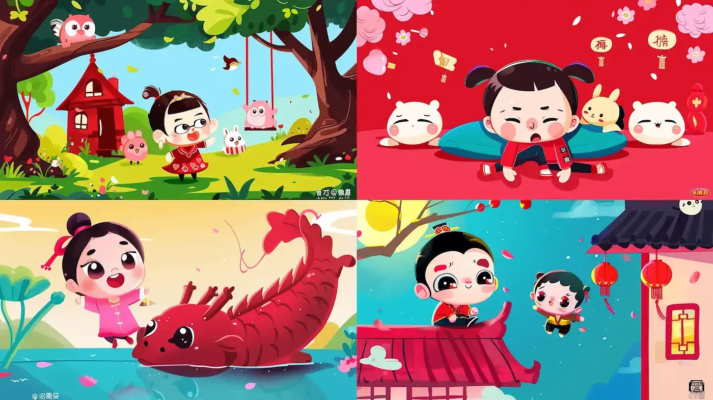 Whimsical and Colorful Cartoon Aesthetic with Cultural Inspirations - Midjourney sref style