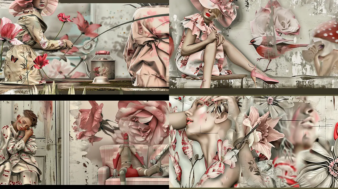 Whimsical Floral Ode in a Vintage and Desaturated Dreamscape - Midjourney sref style