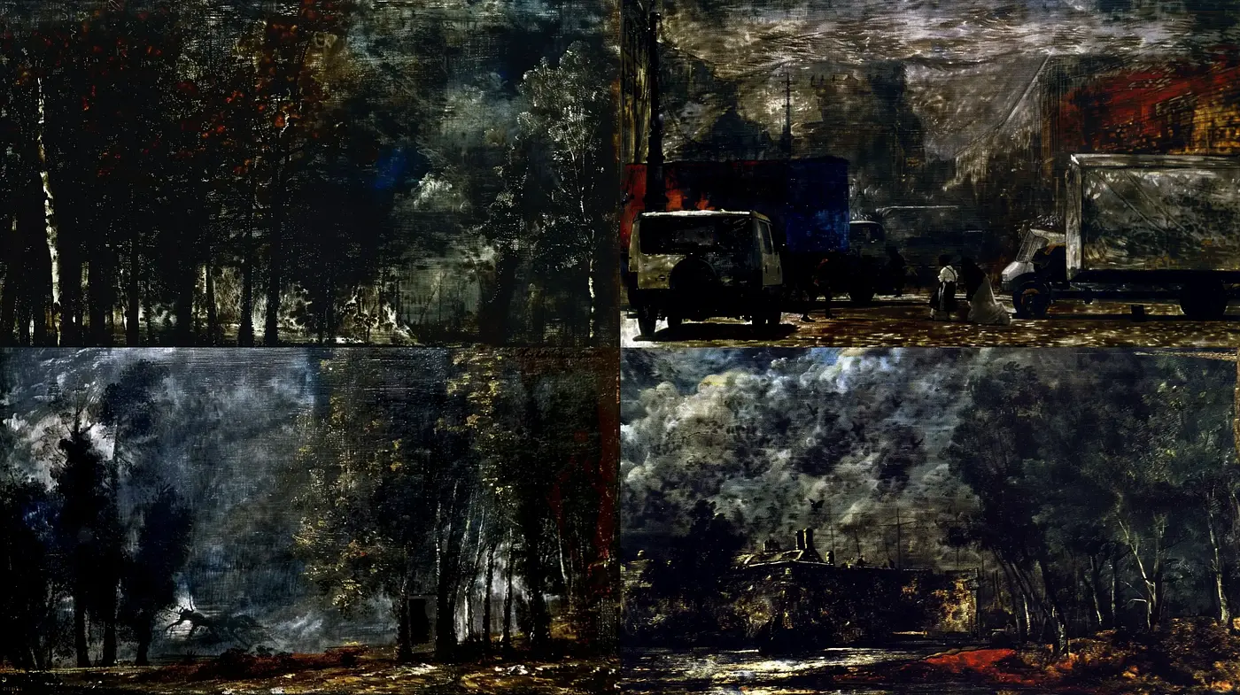 Enigmatic Nocturnal Landscape in Abstract Expressionist Overtones - Midjourney sref style