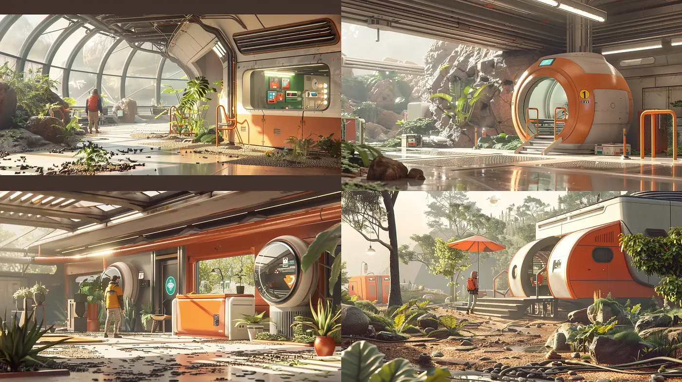 Futuristic Biodome Tranquility with Retrofuturist Aesthetics - Midjourney sref style