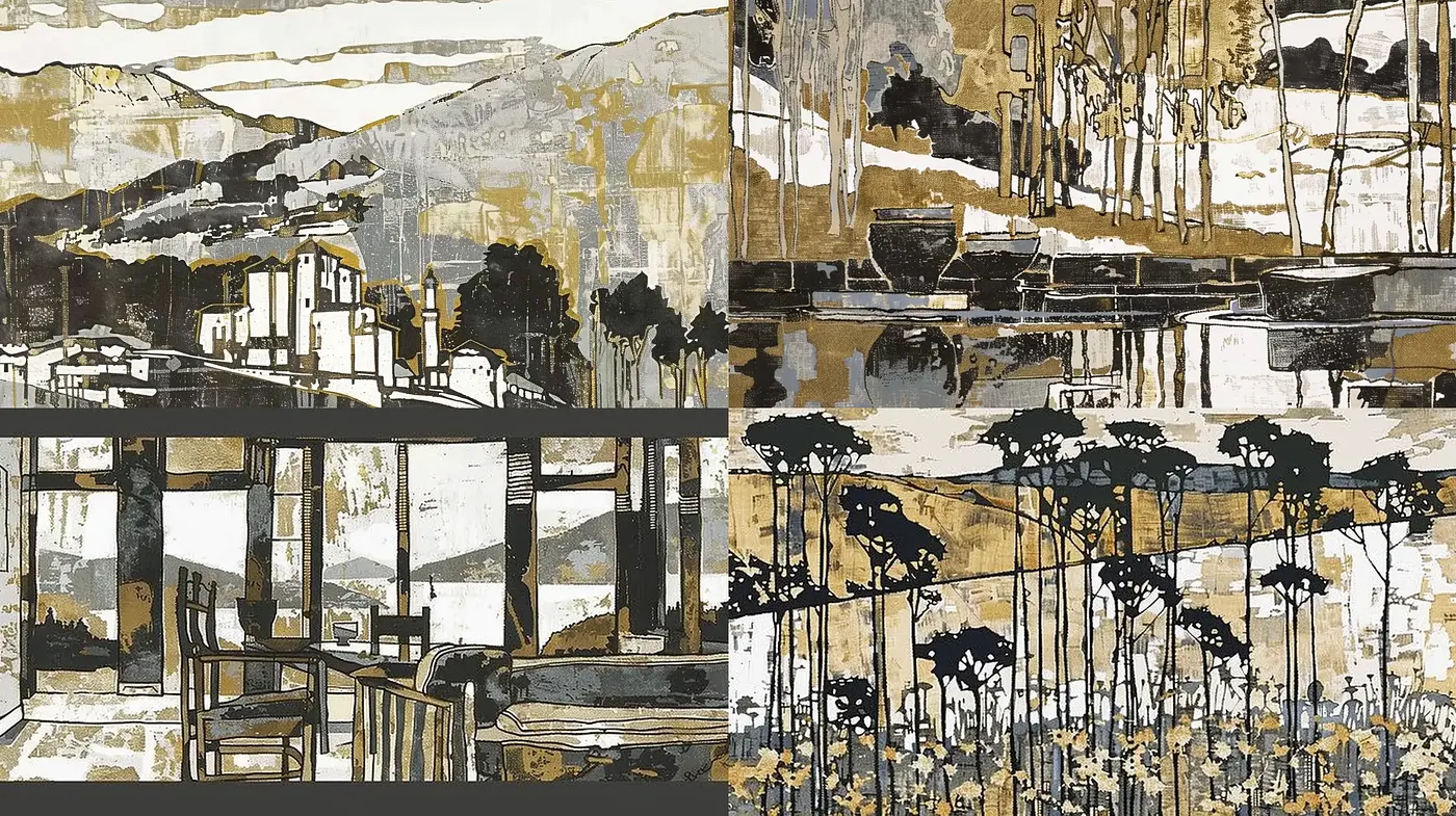 Sepia-toned Textural Harmony in Modern Landscape Interpretation - Midjourney sref style