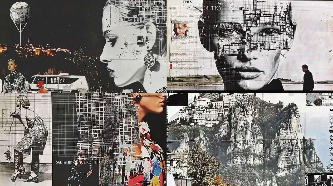 Contemporary collage with a blend of photography and abstraction - Midjourney sref style
