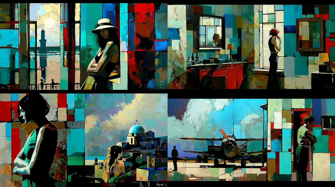 Geometrically Fragmented Vistas with a Retro Cinematic Essence - Midjourney sref style