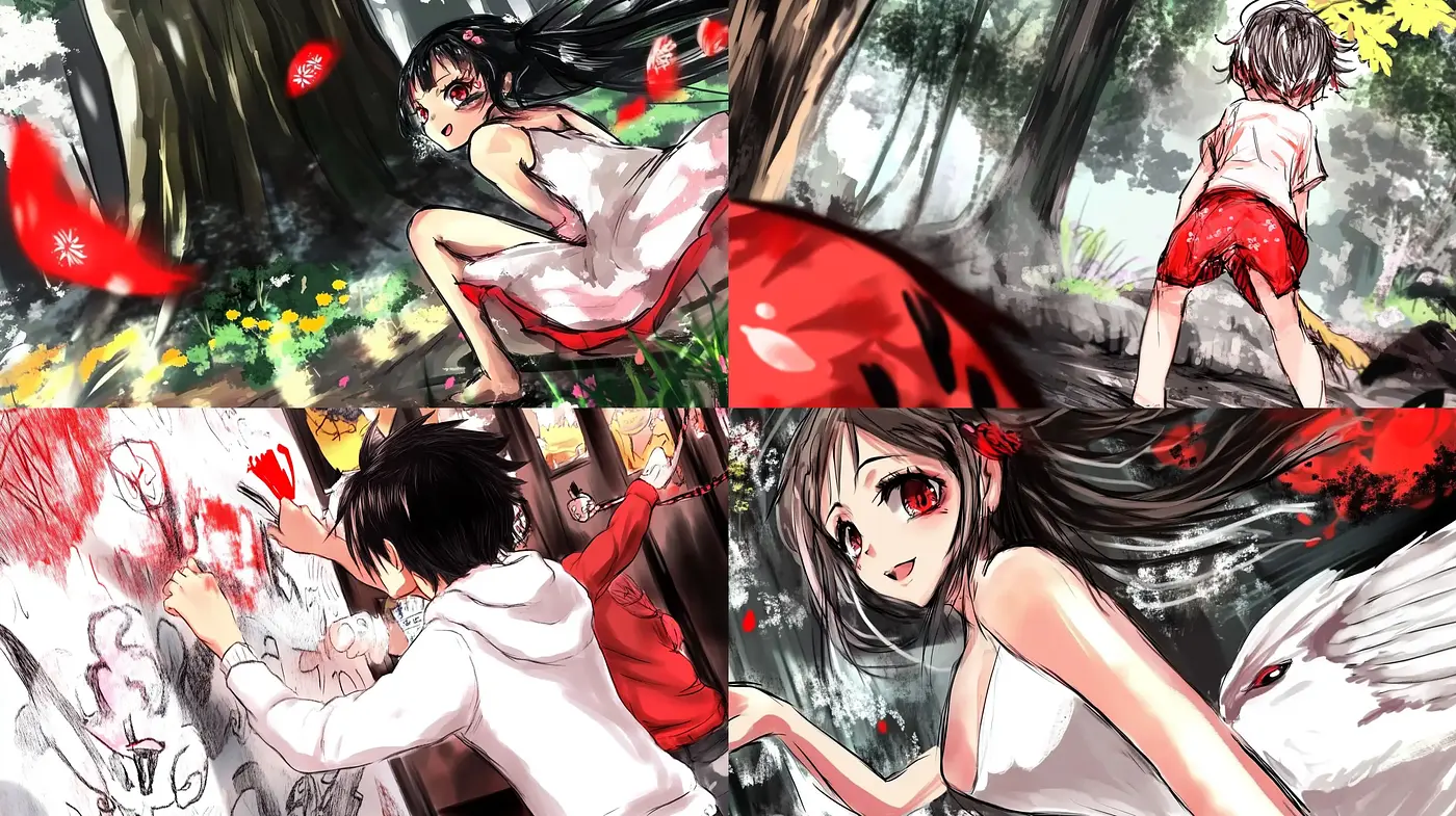 Ethereal Anime Dreamscape: A Red-Infused Vivid Brushwork Compilation - Midjourney sref style