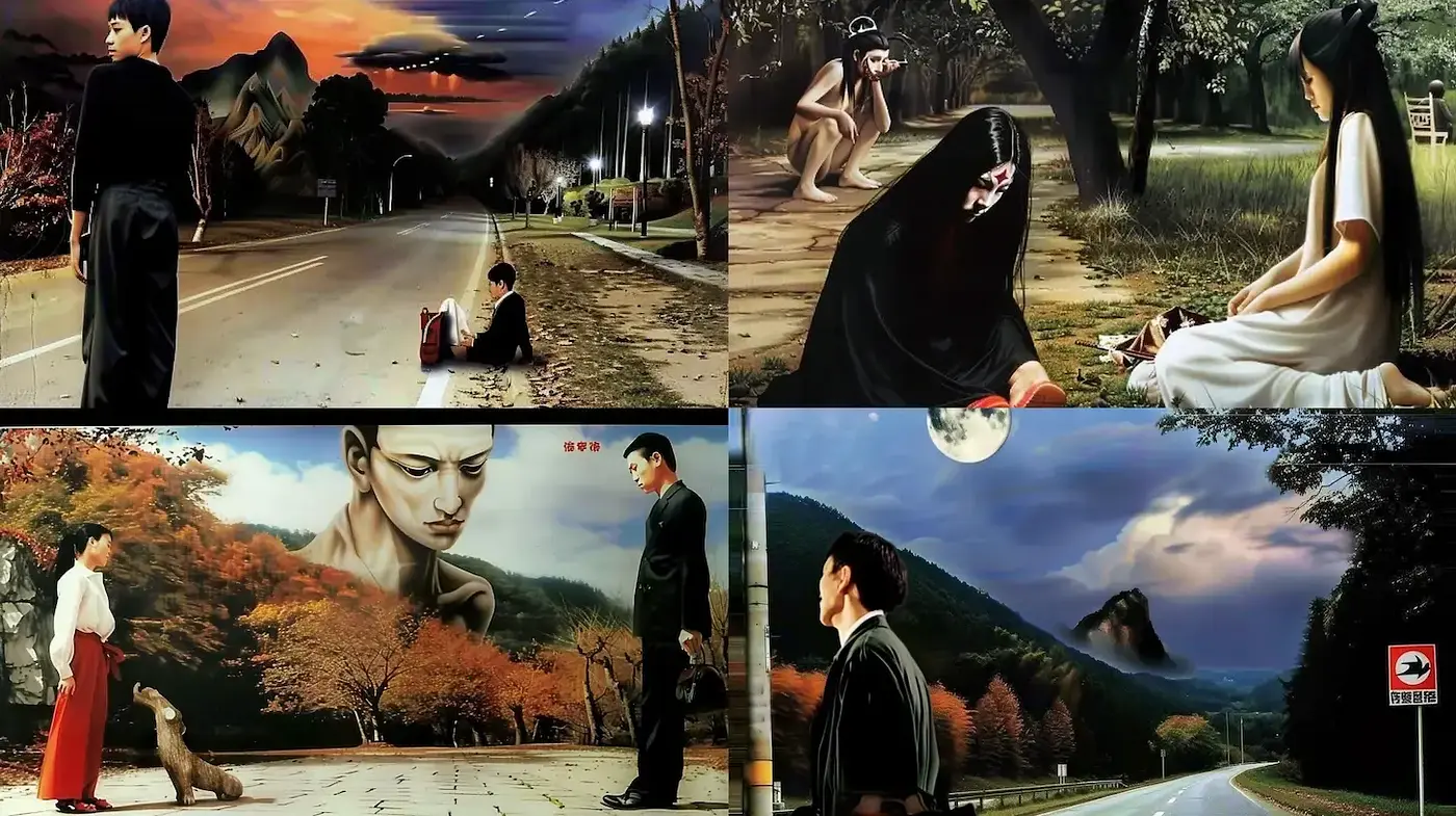 Mystical and contemplative depictions with a modern surrealist twist - Midjourney sref style