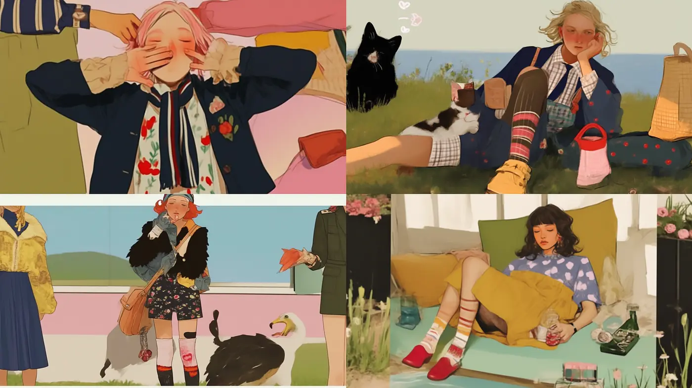 Whimsical Storybook Pastels: A Nostalgic Embrace of Soft Hues and Serene Moods - Midjourney sref style