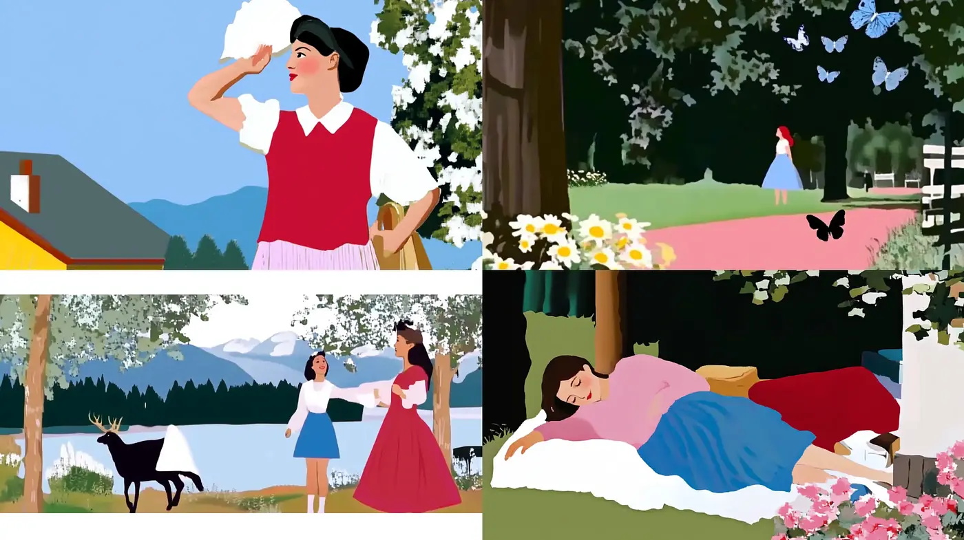 Serene Storybook Illustrations with Pastoral Charm - Midjourney sref style