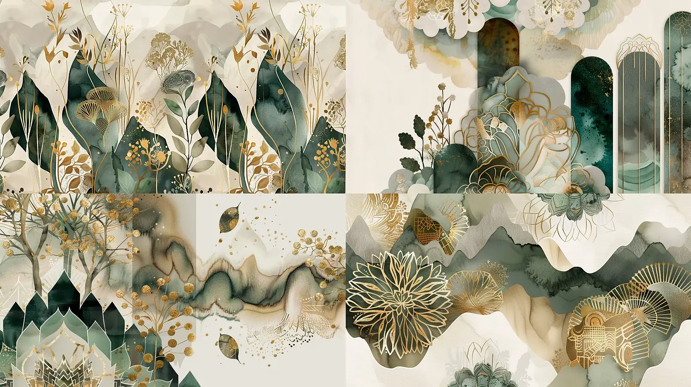 Ethereal Botanical Fusion: A Synergy of Illustrated Flora and Abstract Geometrics - Midjourney sref style