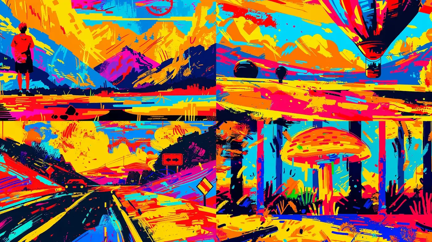 Vibrant and Dynamic Expressionist Landscapes - Midjourney sref style