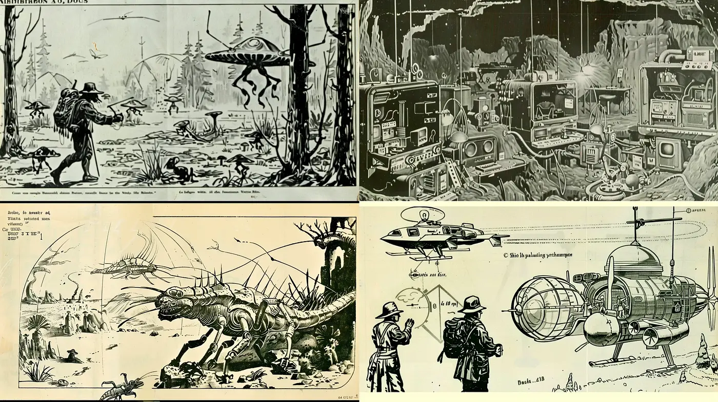 Retro Futuristic Exploration in Sepia Tones - Midjourney sref style
