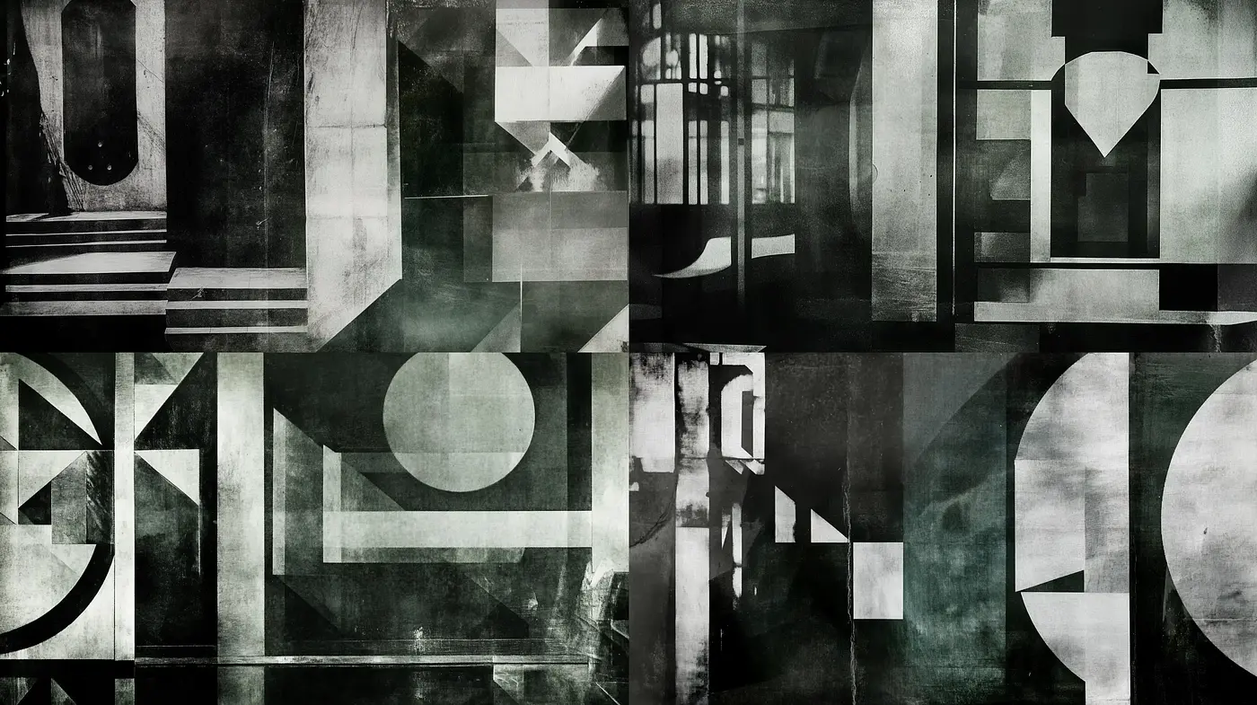 Monochromatic Geometric Abstraction in Photographic Textures - Midjourney sref style