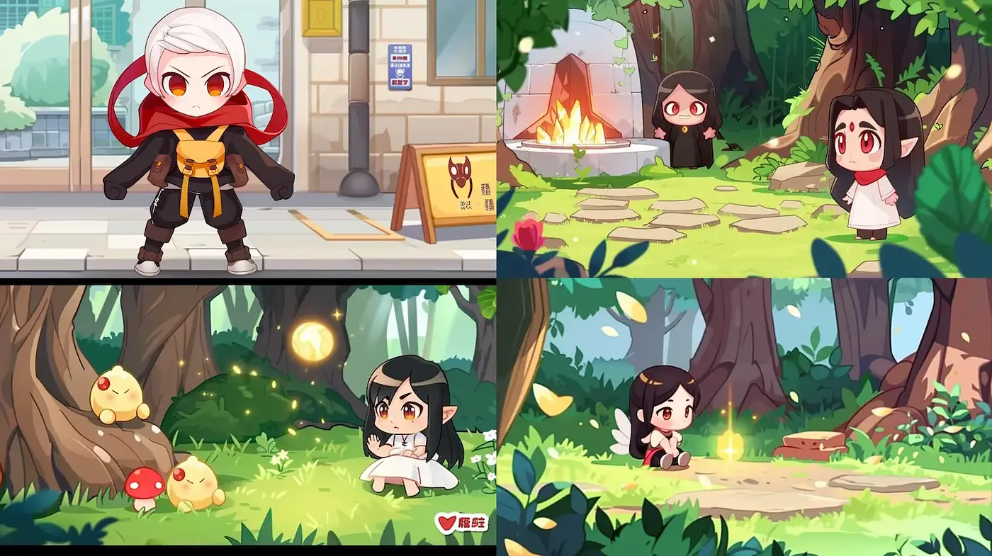 Charming and Playful Fantasy Style Featuring Vibrant Characters in Nature - Midjourney sref style