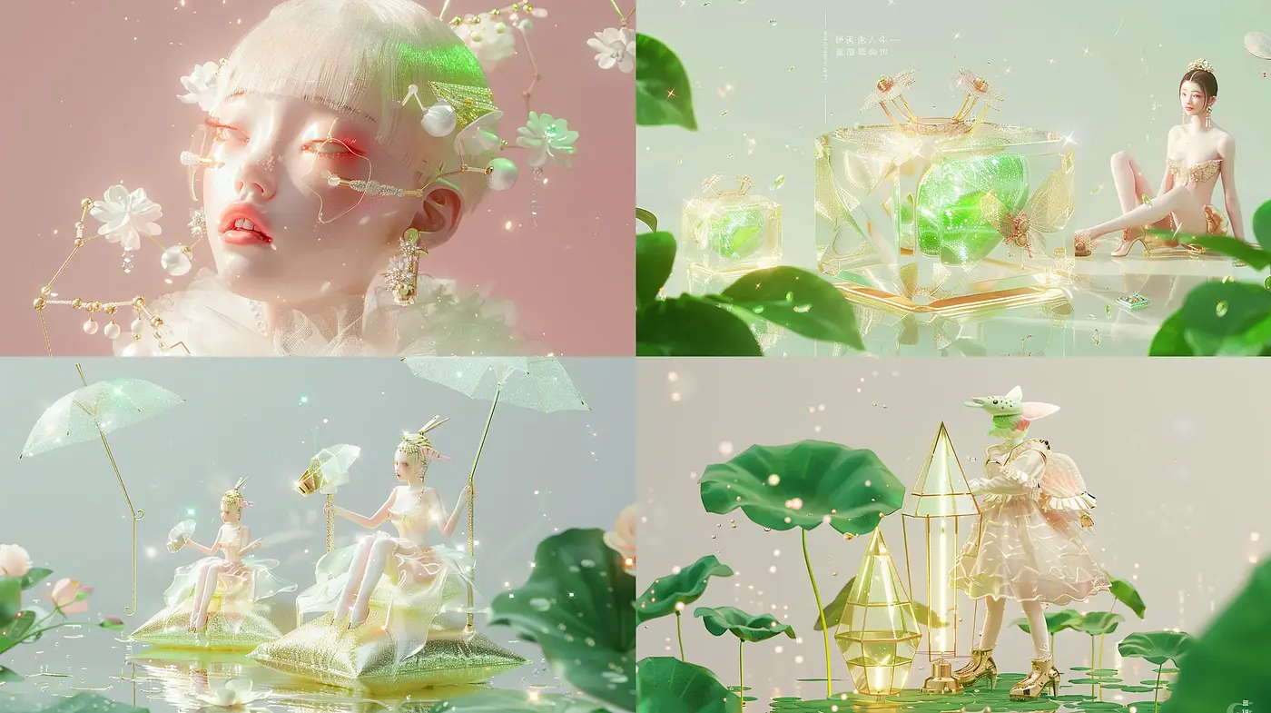 Ethereal Pastel Dreamscape with Surreal Botanical Elements - Midjourney sref style