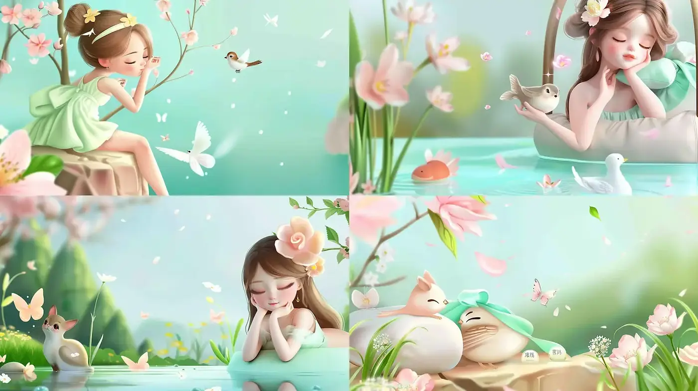 Playful and Serene Illustrations Evoking Tranquility and Nature's Beauty - Midjourney sref style