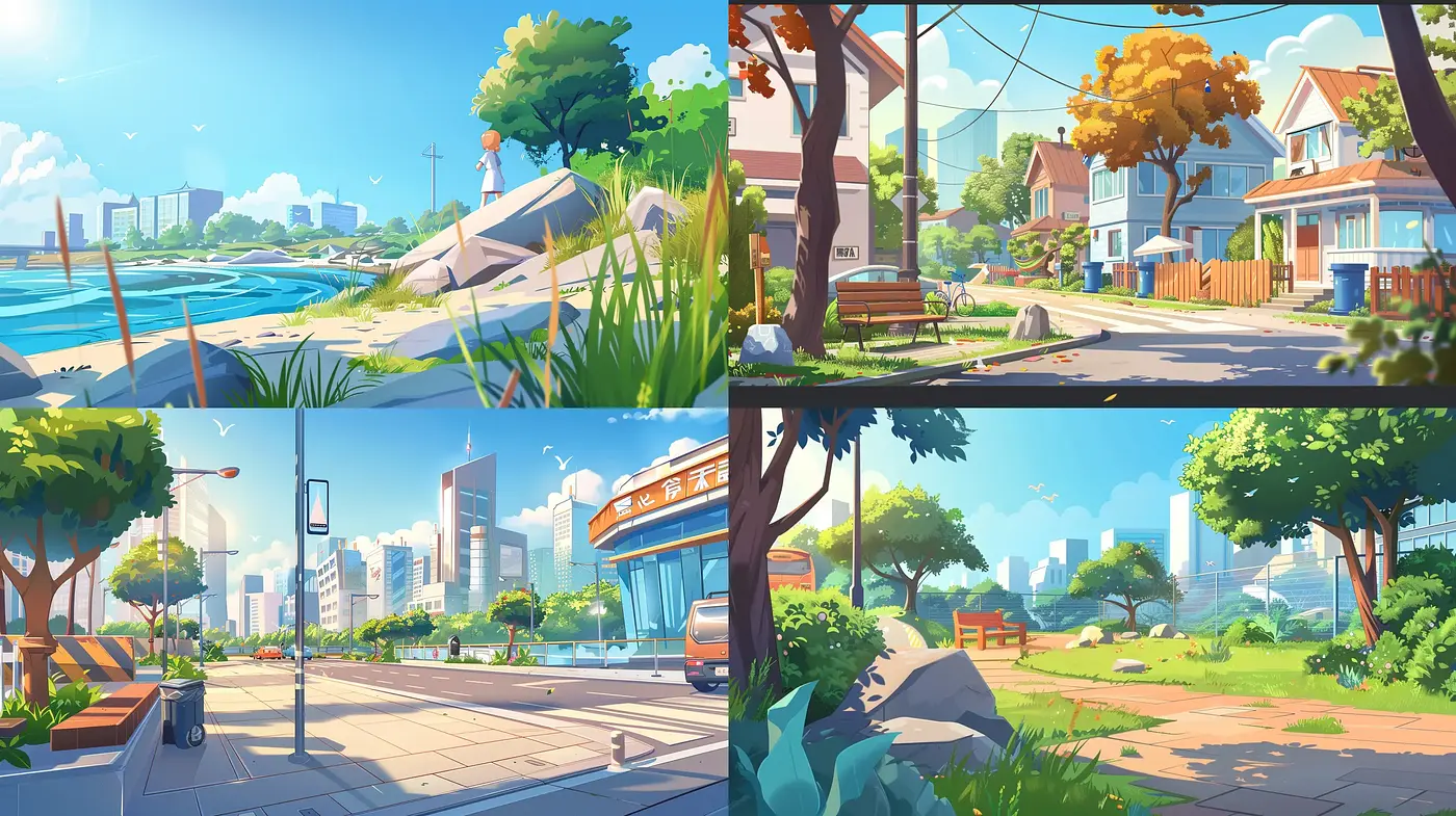 Consistent Serene Urban Landscapes: A Harmonious Blend of Nature and City Life - Midjourney sref style