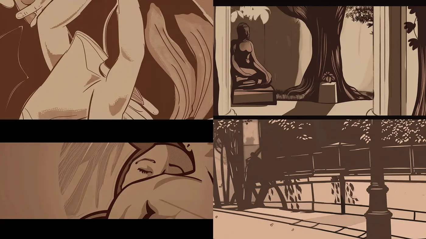 Sepia-Toned Contemplative Stylization with Consistent Texture and Tone - Midjourney sref style