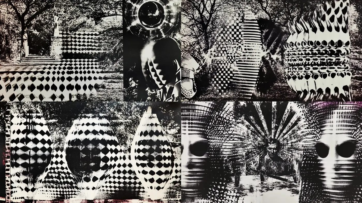 Monochromatic Op Art Fusion with Surrealistic Overtones - Midjourney sref style