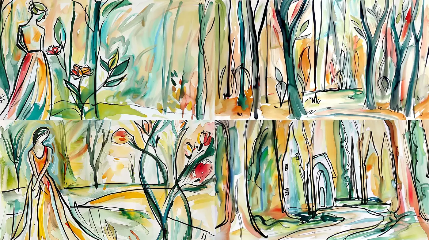 Whimsical Brushstrokes in an Enchanted Forest Art Style - Midjourney sref style